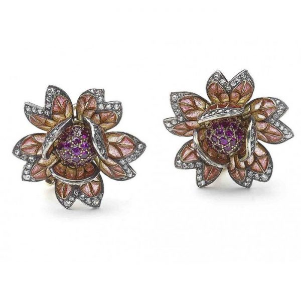 Plique á Jour Enamel Flower Earrings