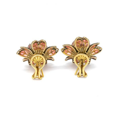 Plique á Jour Enamel and Ruby Flower Earrings