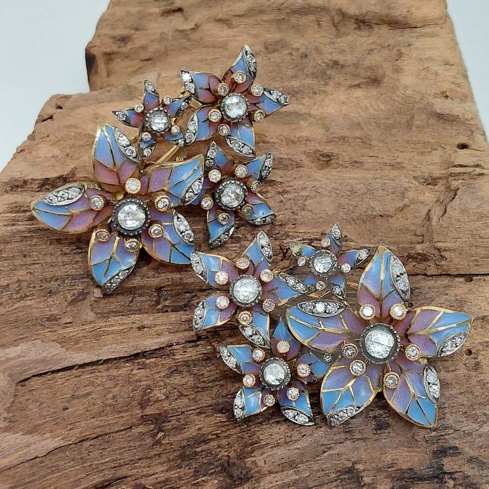 Plique à Jour Enamel and Diamond Flower Earrings