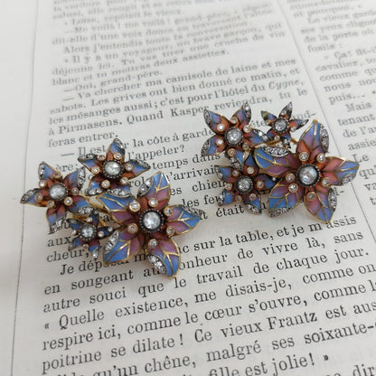Plique à Jour Enamel and Diamond Flower Earrings