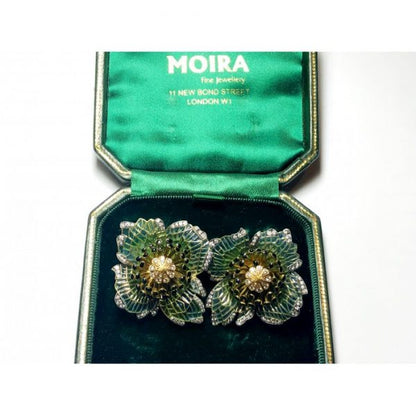 Plique-a-Jour Enamel and Diamond Poppy Flower Earrings