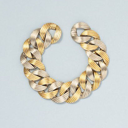 Pomellato Bi Colour Yellow and White 18ct Gold Striped Gourmet Link Bracelet