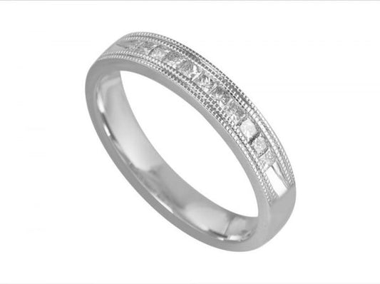 Princess Cut Diamond Half Eternity Wedding Ring, 0.29cts