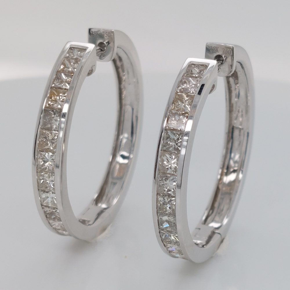 Princess Cut Diamond Hoop Earrings, 2.88ct
