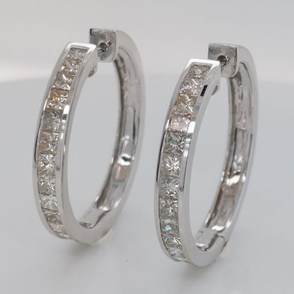 Princess Cut Diamond Hoop Earrings, 2.88ct