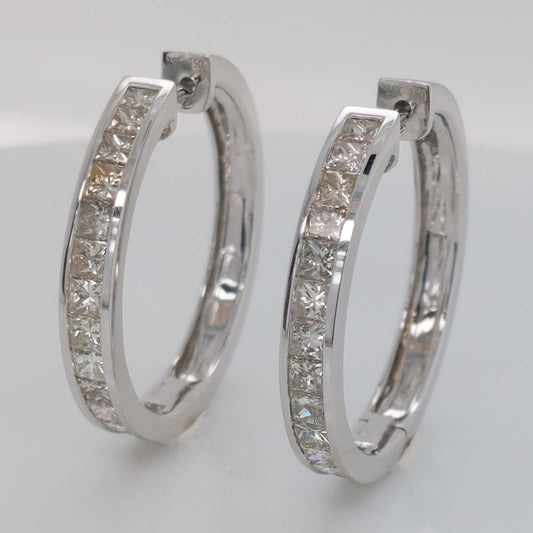 Princess Cut Diamond Hoop Earrings, 2.88ct