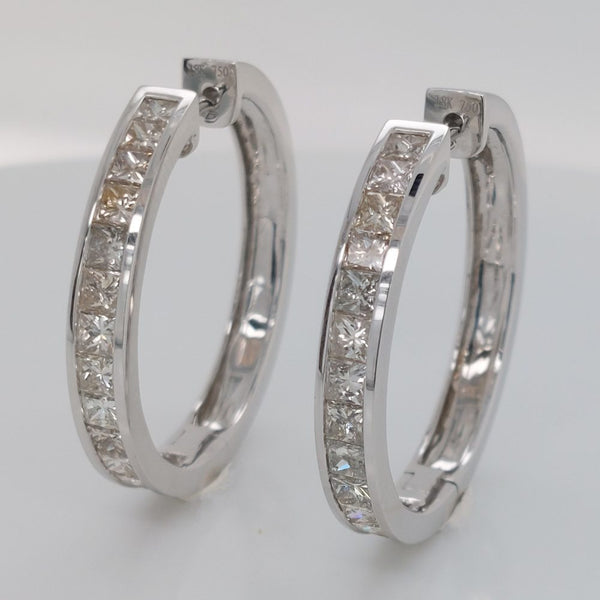 Princess Cut Diamond Hoop Earrings, 2.88ct