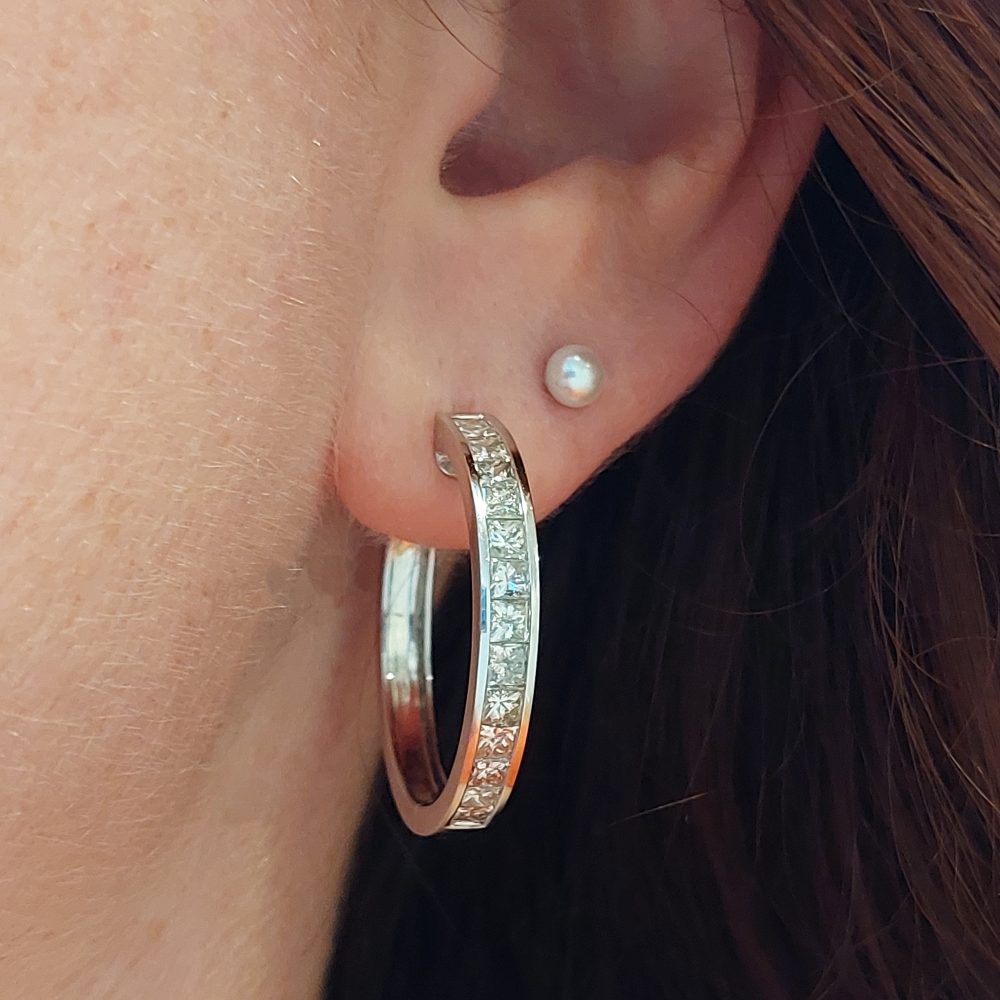 Princess Cut Diamond Hoop Earrings, 2.88ct