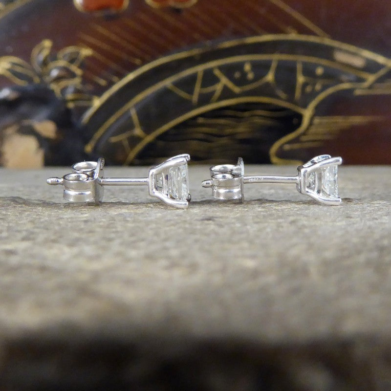 Princess Cut Diamond Stud Earrings, 0.91ct