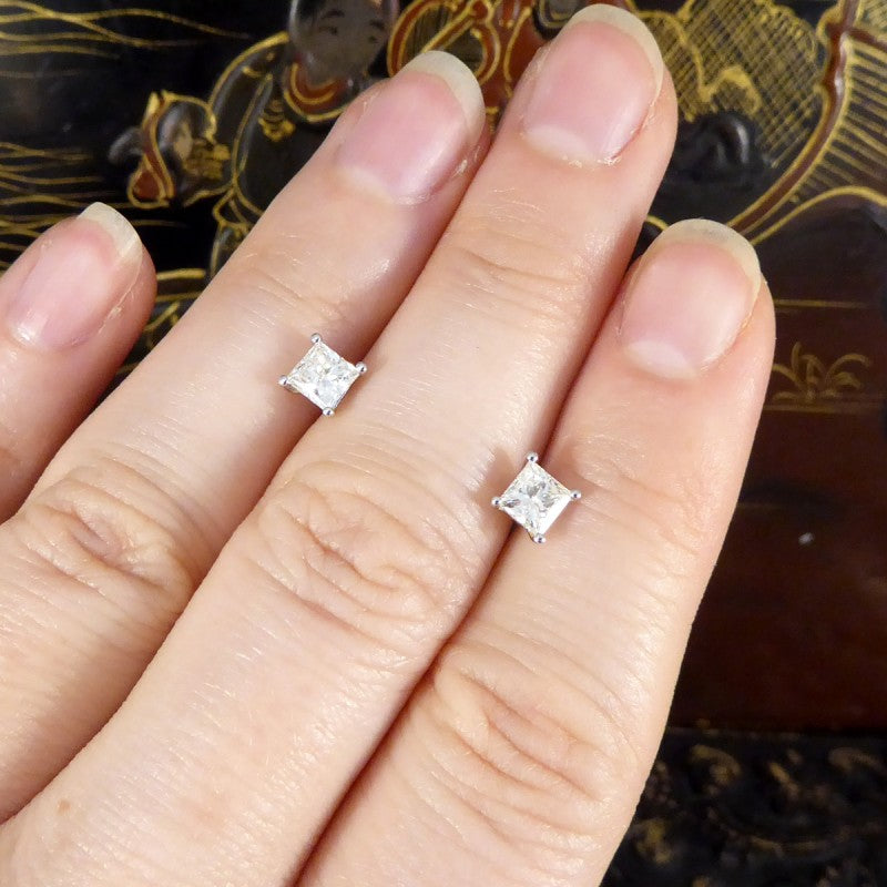 Princess Cut Diamond Stud Earrings, 0.91ct