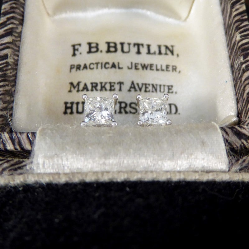 Princess Cut Diamond Stud Earrings, 0.91ct