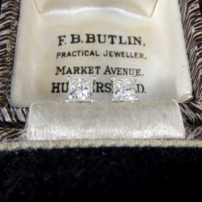 Princess Cut Diamond Stud Earrings, 0.91ct