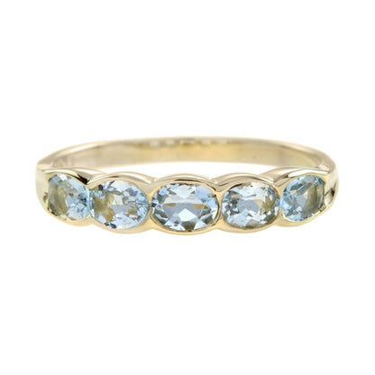 Aquamarine Five Stone Ring in Yellow Gold, 1.25 carat total