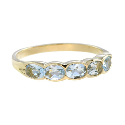 Aquamarine Five Stone Ring in Yellow Gold, 1.25 carat total