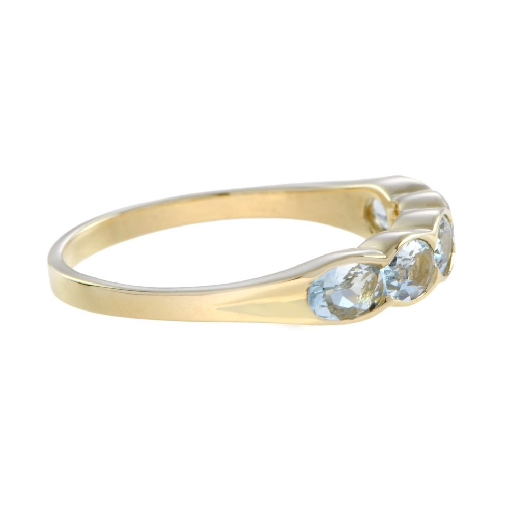Aquamarine Five Stone Ring in Yellow Gold, 1.25 carat total