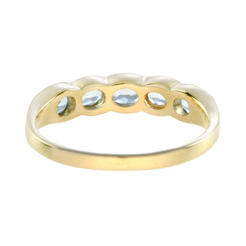 Aquamarine Five Stone Ring in Yellow Gold, 1.25 carat total