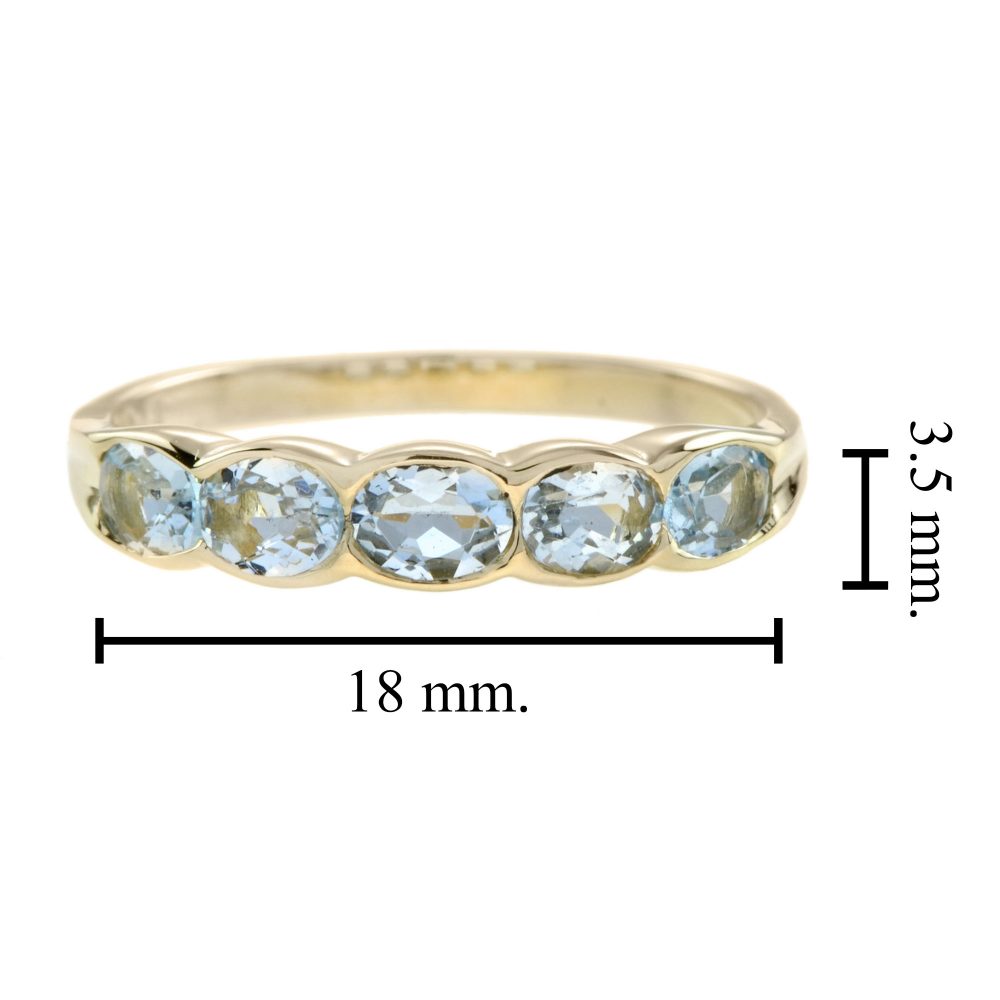 Aquamarine Five Stone Ring in Yellow Gold, 1.25 carat total