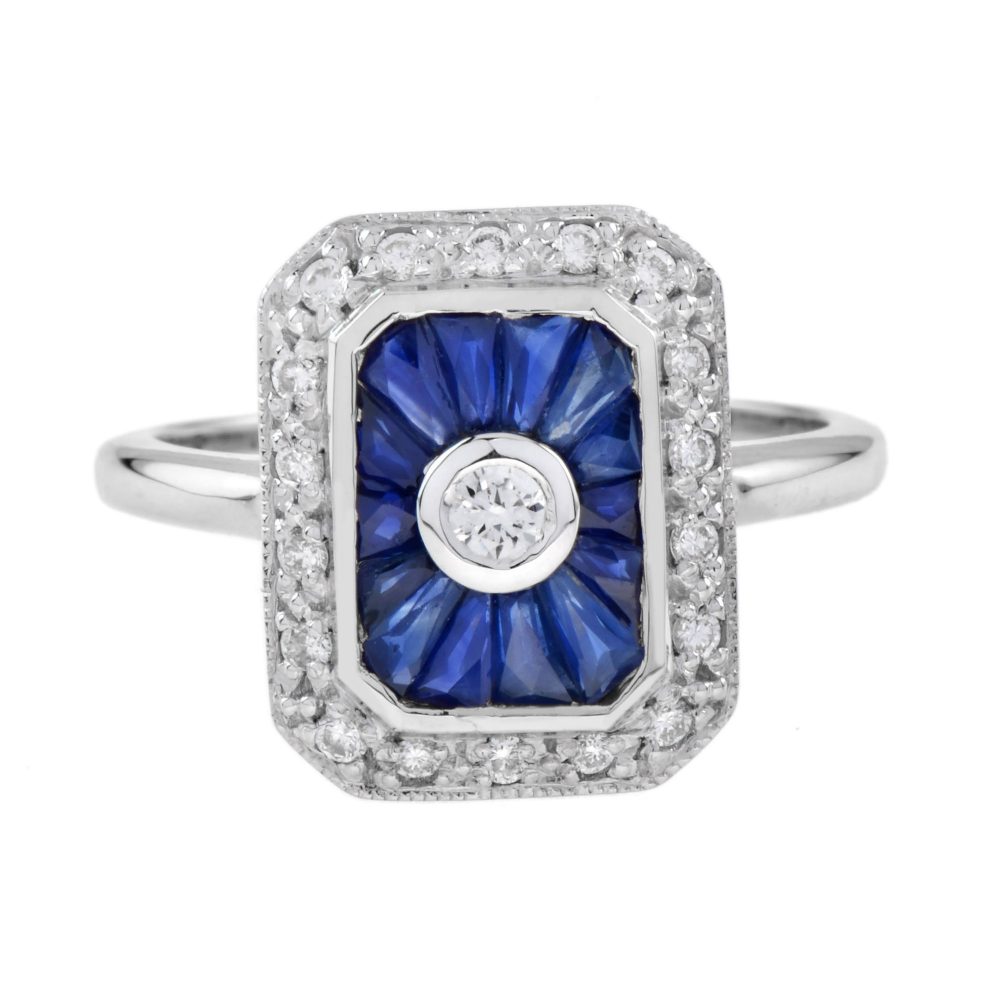 Diamond and Sapphire Plaque Cluster Ring