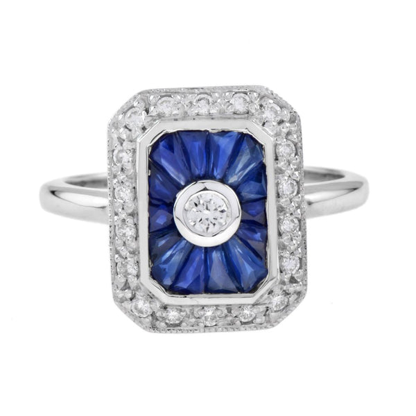 Diamond and Sapphire Plaque Cluster Ring