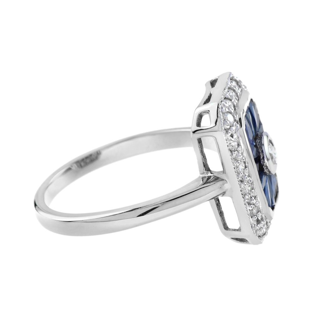 Diamond and Sapphire Plaque Cluster Ring