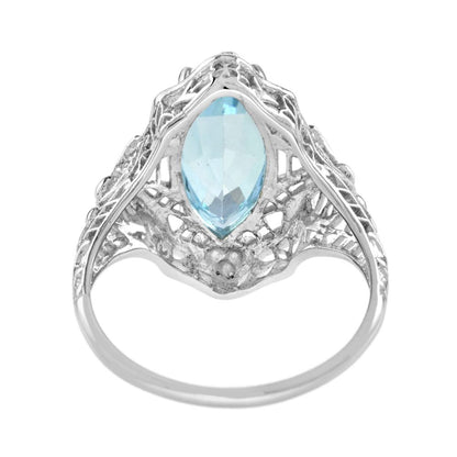 Marquise Cut 3.70ct Blue Topaz Filigree Dress Ring