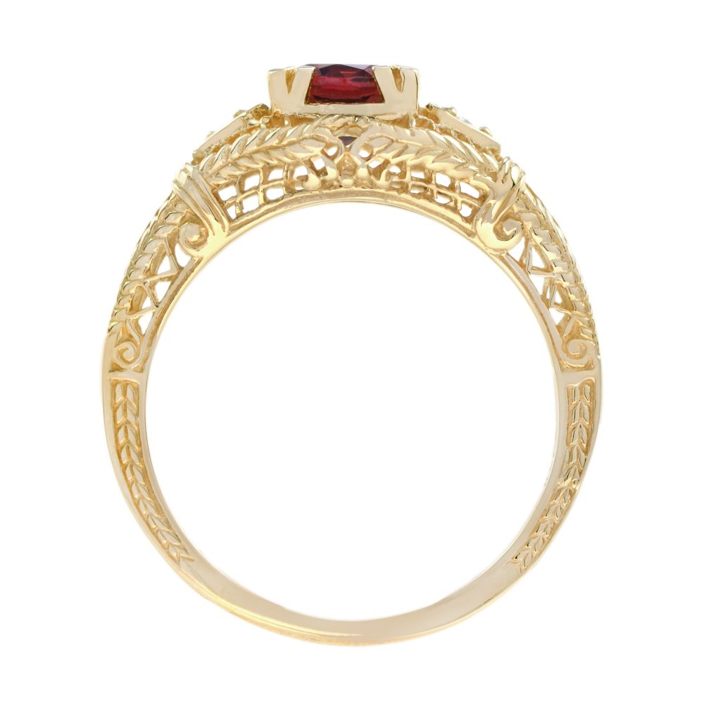 1.10ct Rhodolite Garnet and Diamond Yellow Gold Filigree Ring