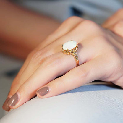 Opal Solitaire Statement Ring in Filigree Yellow Gold