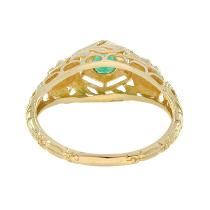 Emerald and Diamond Filigree Ring in Yellow Gold