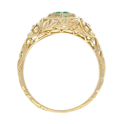 Emerald and Diamond Filigree Ring in Yellow Gold
