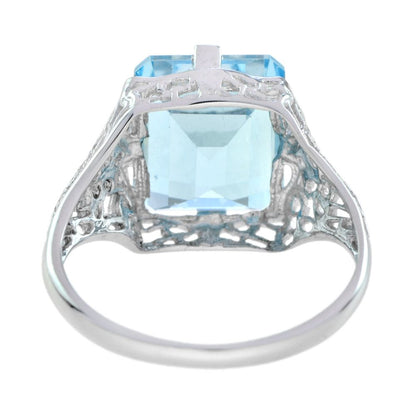 5.70ct Emerald Cut Blue Topaz Filigree Cocktail Ring