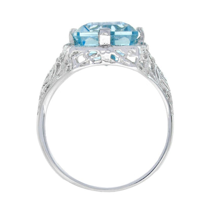 5.70ct Emerald Cut Blue Topaz Filigree Cocktail Ring