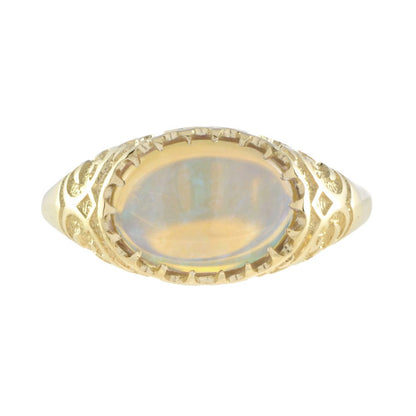 Antique Style 2.90ct Opal and Yellow Gold Engraved Signet Ring