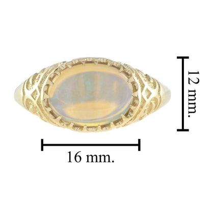 Antique Style 2.90ct Opal and Yellow Gold Engraved Signet Ring