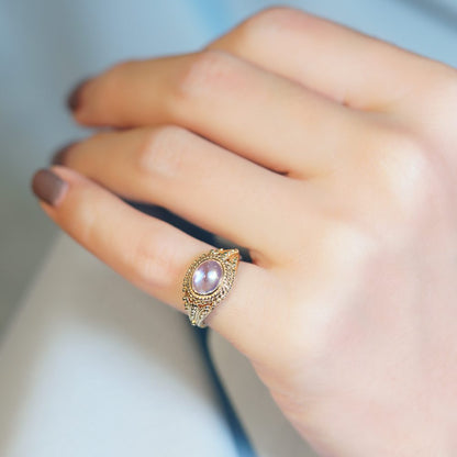 Oval Cabochon Moonstone Solitaire and Gold Rope Ring