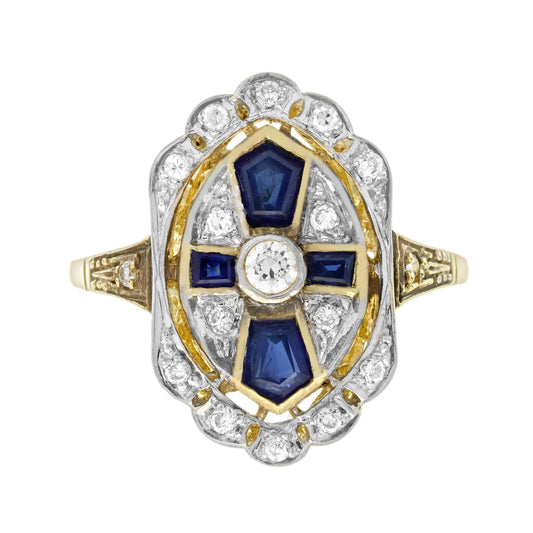 Diamond and Sapphire Cross Cluster Dress Ring in 14ct Yellow Gold