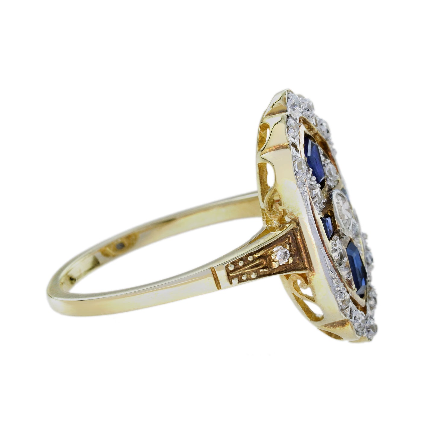 Diamond and Sapphire Cross Cluster Dress Ring in 14ct Yellow Gold
