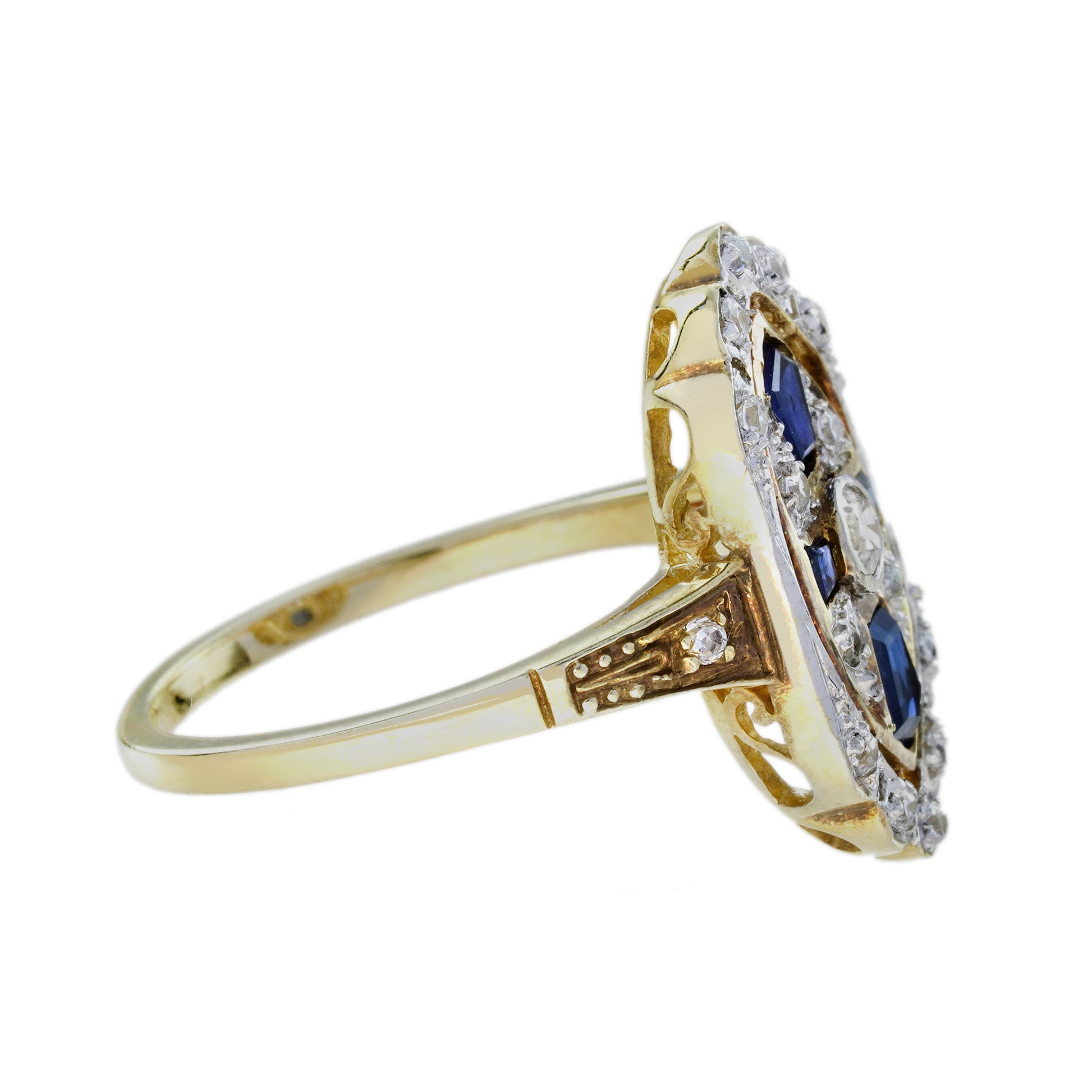 Diamond and Sapphire Cross Cluster Dress Ring in 14ct Yellow Gold