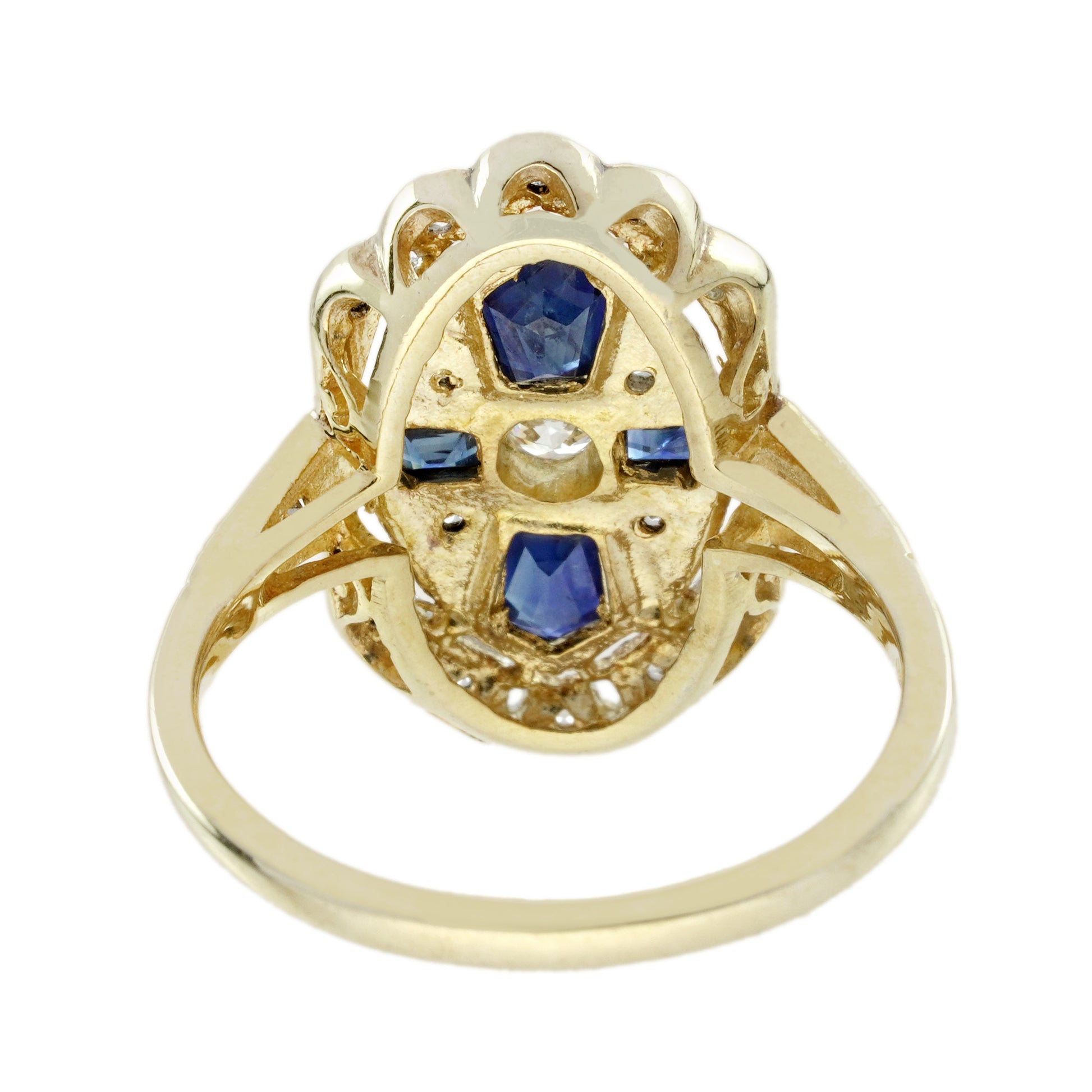 Diamond and Sapphire Cross Cluster Dress Ring in 14ct Yellow Gold