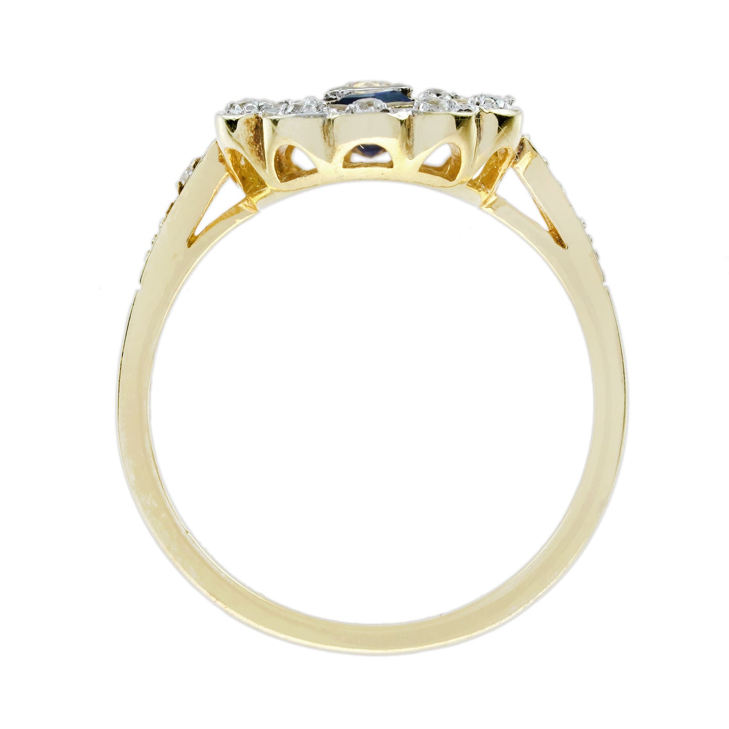 Diamond and Sapphire Cross Cluster Dress Ring in 14ct Yellow Gold
