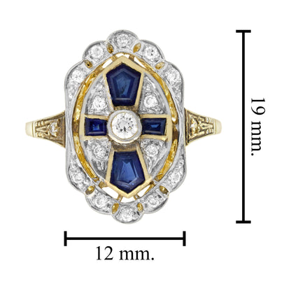 Diamond and Sapphire Cross Cluster Dress Ring in 14ct Yellow Gold