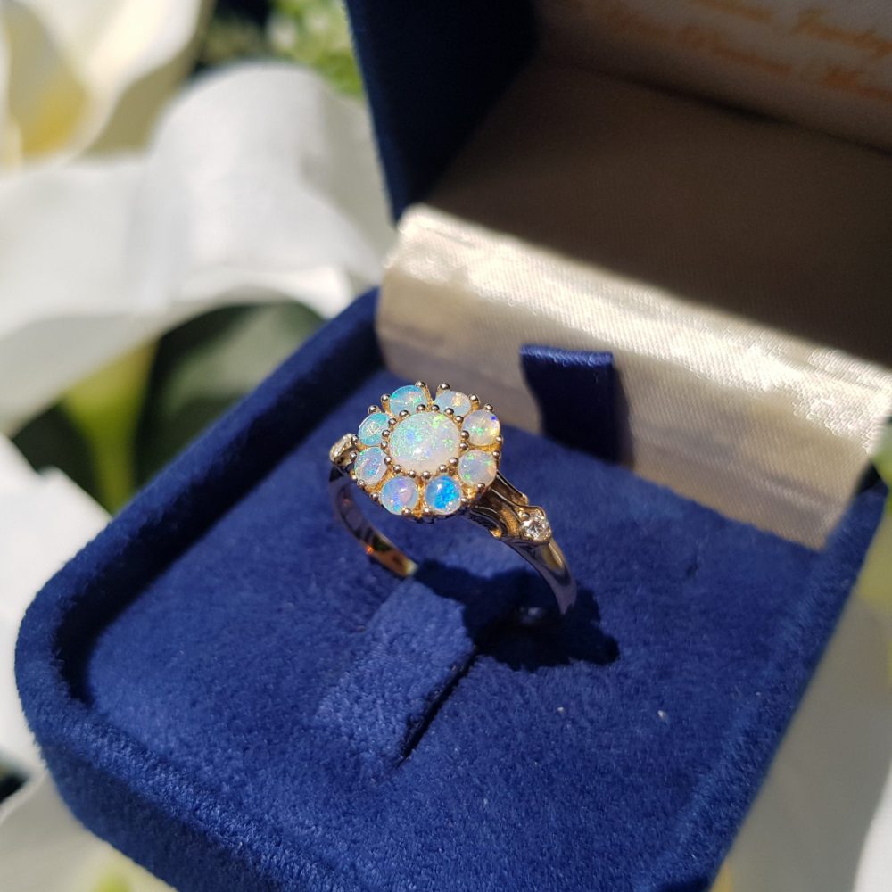 Victorian Style Opal Floral Cluster Ring