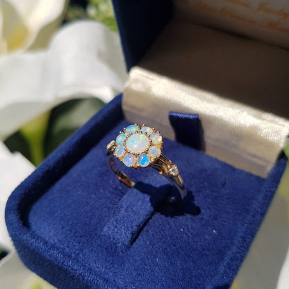 Victorian Style Opal Floral Cluster Ring