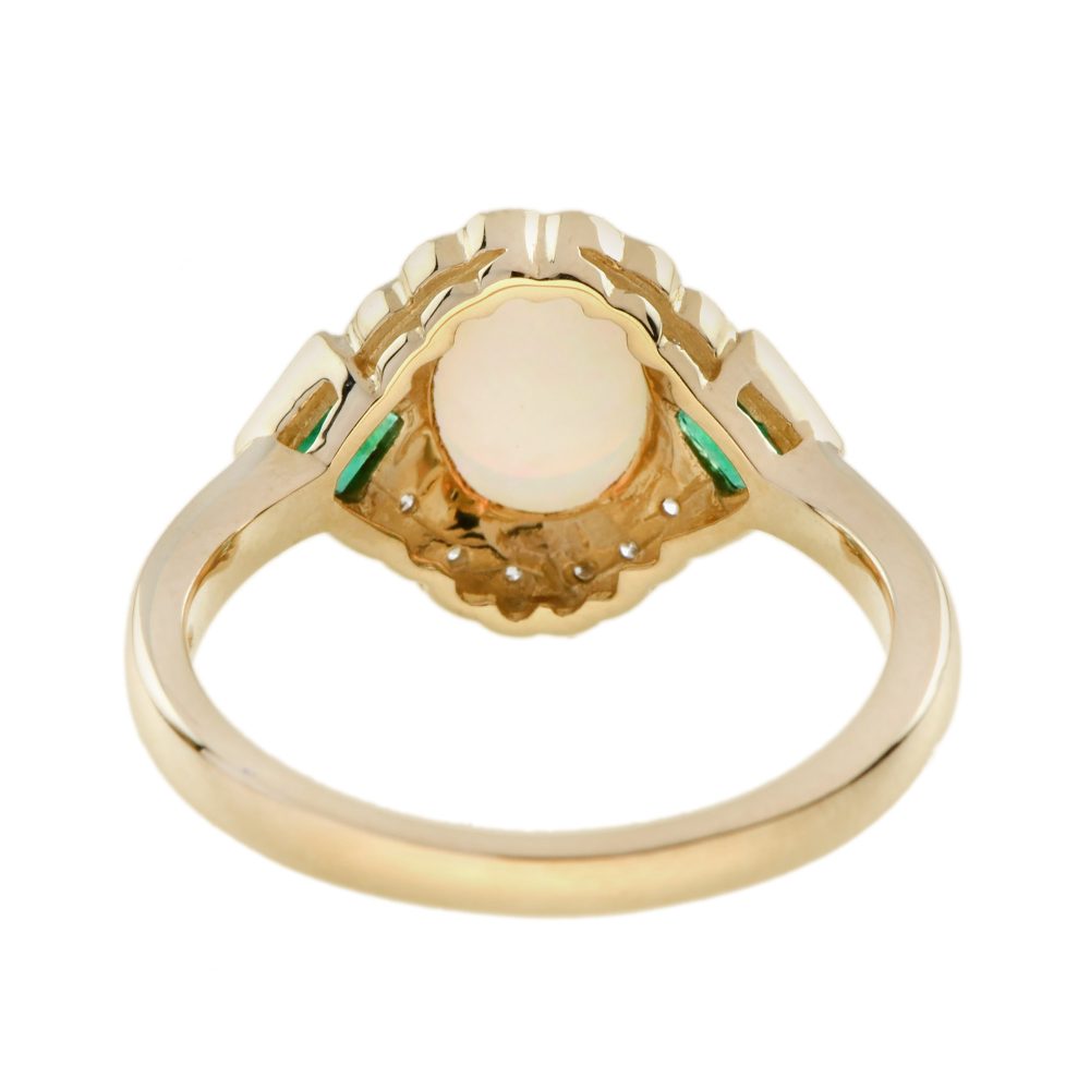 Australian Opal Emerald and Diamond Cluster Dress Ring