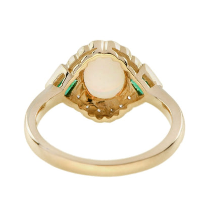 Australian Opal Emerald and Diamond Cluster Dress Ring
