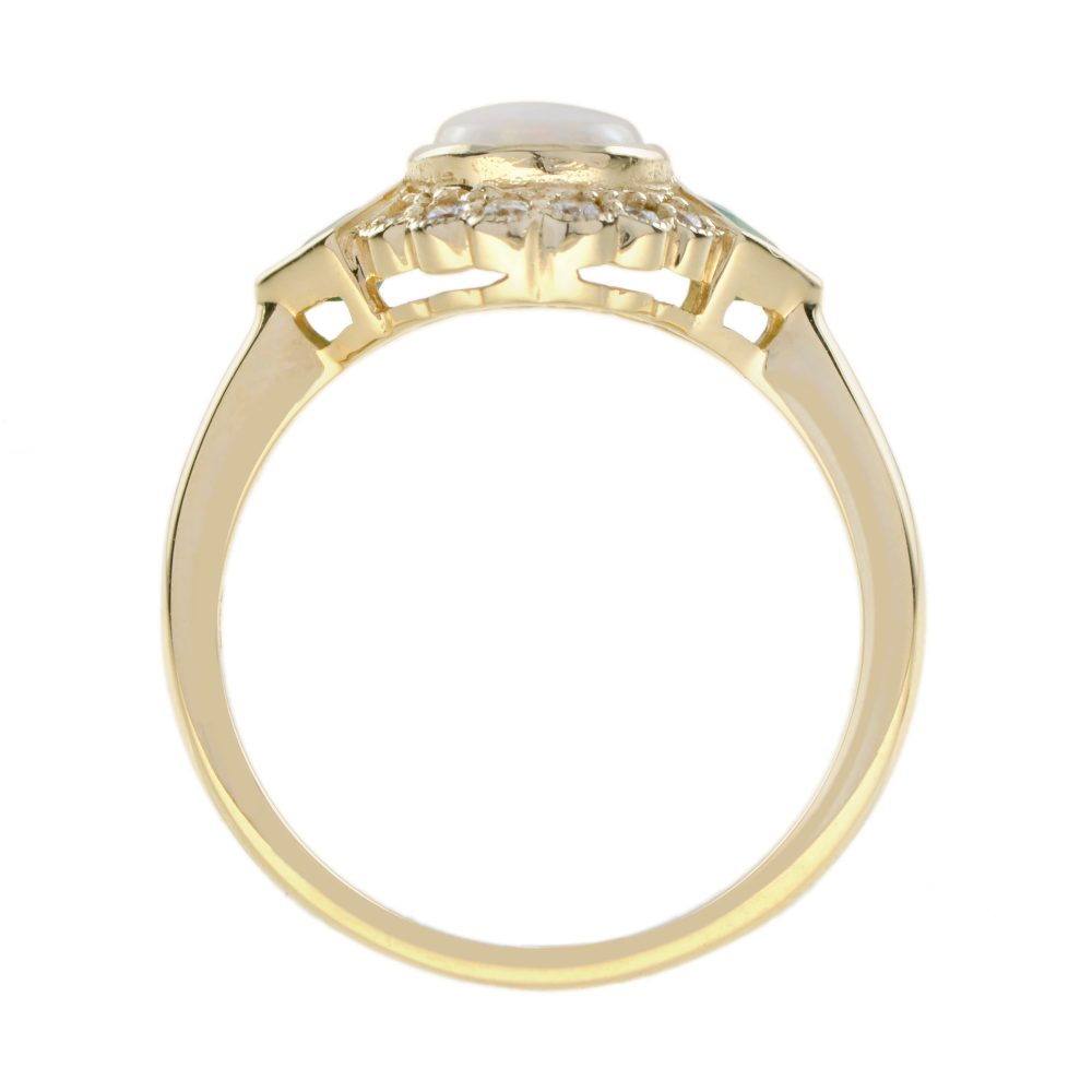 Australian Opal Emerald and Diamond Cluster Dress Ring