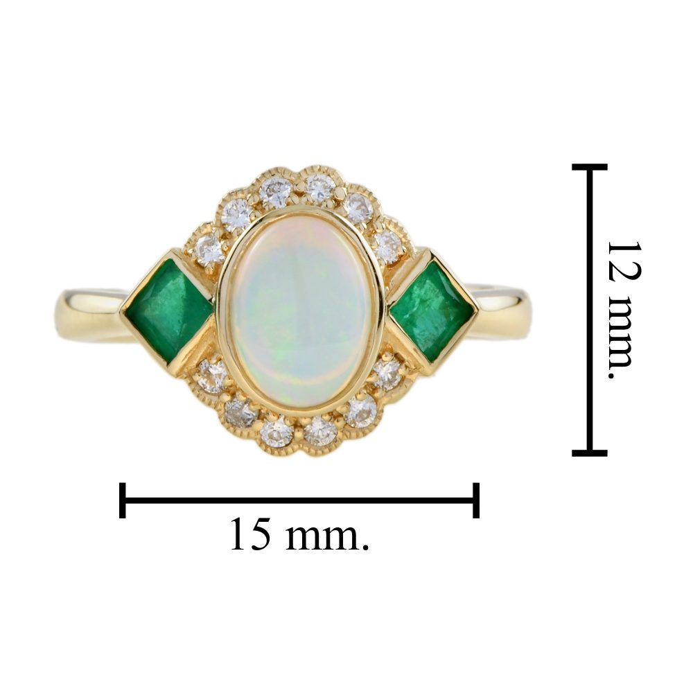Australian Opal Emerald and Diamond Cluster Dress Ring