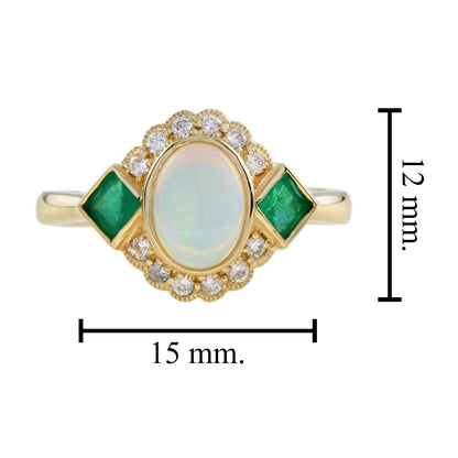 Australian Opal Emerald and Diamond Cluster Dress Ring