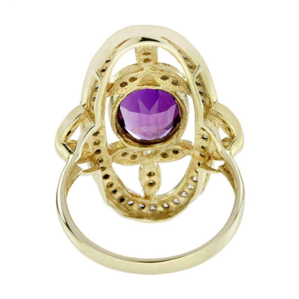 Amethyst and Diamond Oval Cluster Plaque Ring