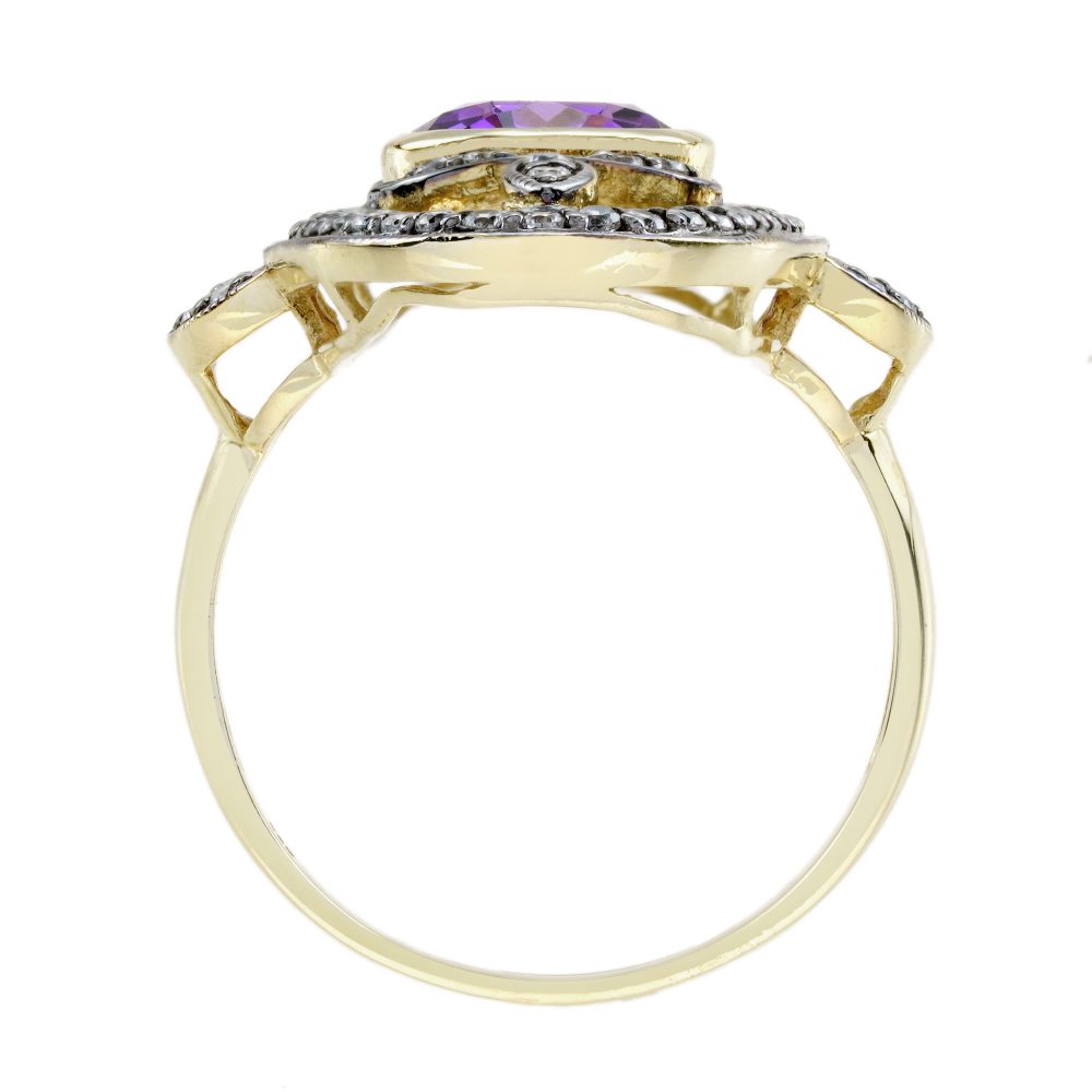 Amethyst and Diamond Oval Cluster Plaque Ring