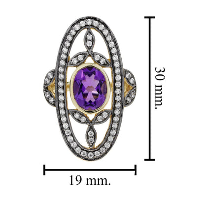 Amethyst and Diamond Oval Cluster Plaque Ring